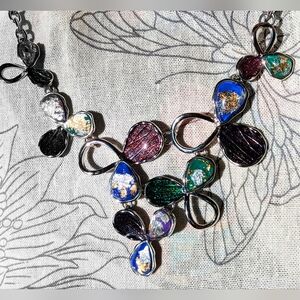 Enamel Floral Bib Necklance - Silver toned - Beautiful!